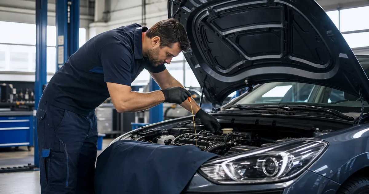 Mécanicien réalisant une vidange sur une voiture en atelier